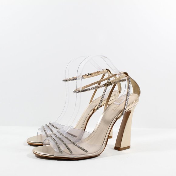 SCHUTZ Shoes - Schutz Rowena Crystal-Embellished Leather Sandal - Champagne 11B